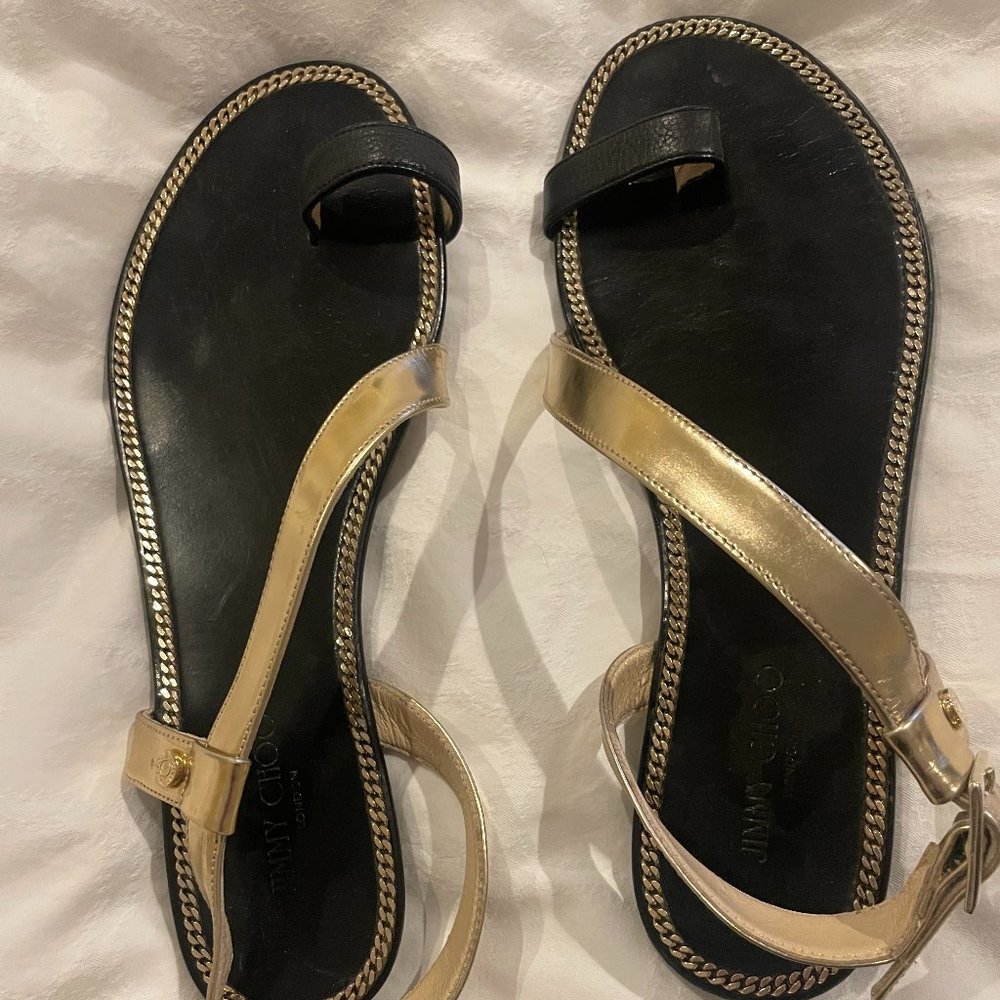 Jimmy Choo black & gold flat sandal size 38